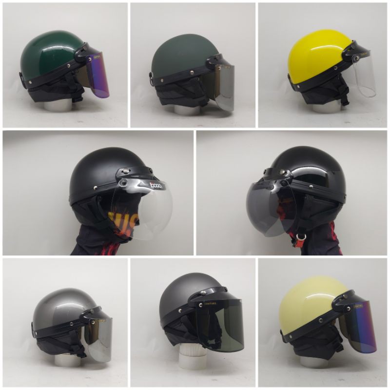 Helm Chips Cetok Retro Set Dengan Kaca