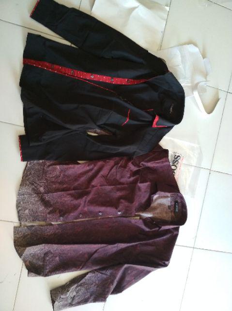 Kemeja Batik Printing Alisan Slimfit Motif Jaring Lengan Panjang