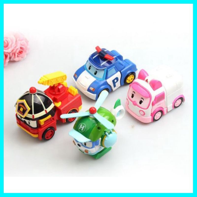 MAINAN ANAK MOBIKL ROBOCAR PULL BACK 4 KARAKTER POLI HELI AMBER ROY