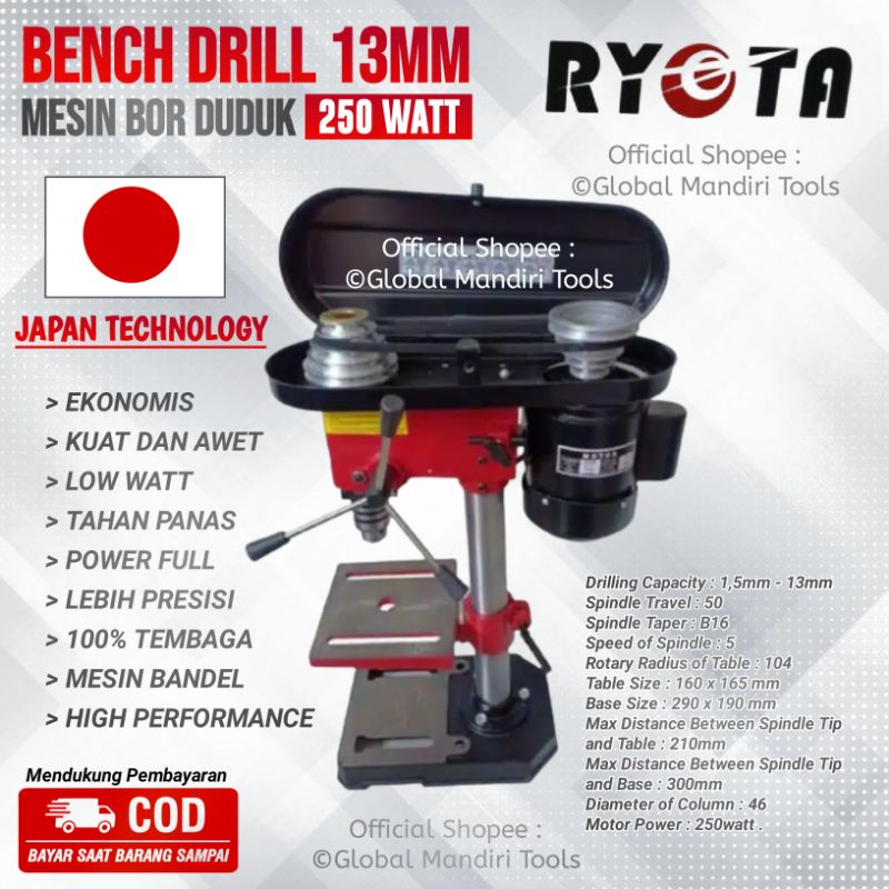 Mesin Bor Duduk 13mm RYOTA Bench Drill 13mm Original RYOTA JAPAN Teknologi