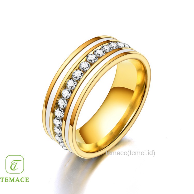 Cincin Titanium Wanita Pria Emas Warna Gold Anti Karat