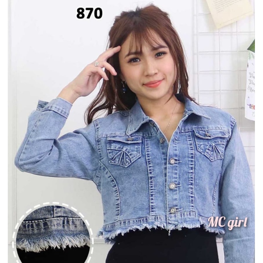 MC girl - Jaket Jeans Crop Rawis Gambar Pita Belakang 3D Wanita / Jaket Denim Body Pendek Rumbai Gambar Belakang Sequin Cewek / Jacket Lepis Snow Wash