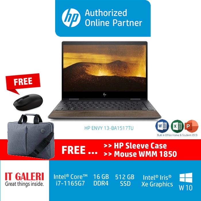HP ENVY 13-BA1517TU CI7-1165G7/16GB/512GB/TS 13.3/WIN10+OHS2019/BLACK WOOD/488F7PA