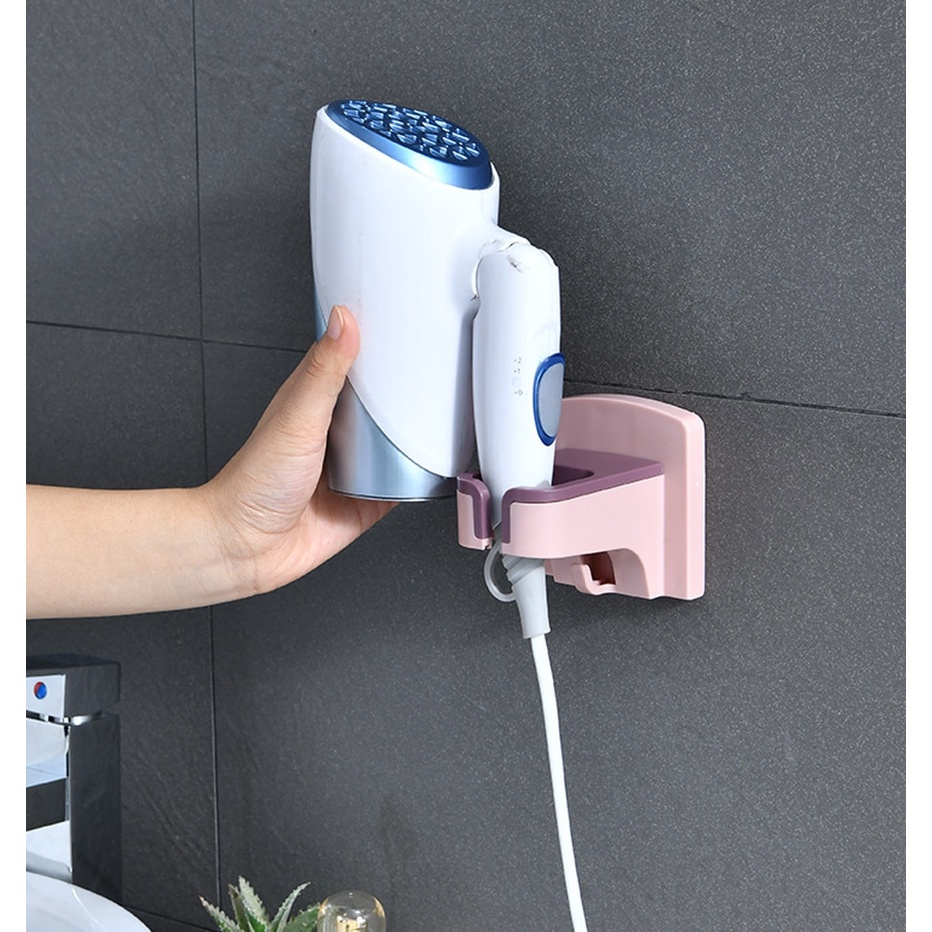 Holder Hair Dryer Cepat mengeringkan rambut cantelan Hair Dryer mempermudah rambut kering praktis simple untuk kamar mandi dan kaca capstok bisa anti air Wall-mounted Hair Dryer Holder Bathroom Hairdryer Hook Home ABS Storage Shelf