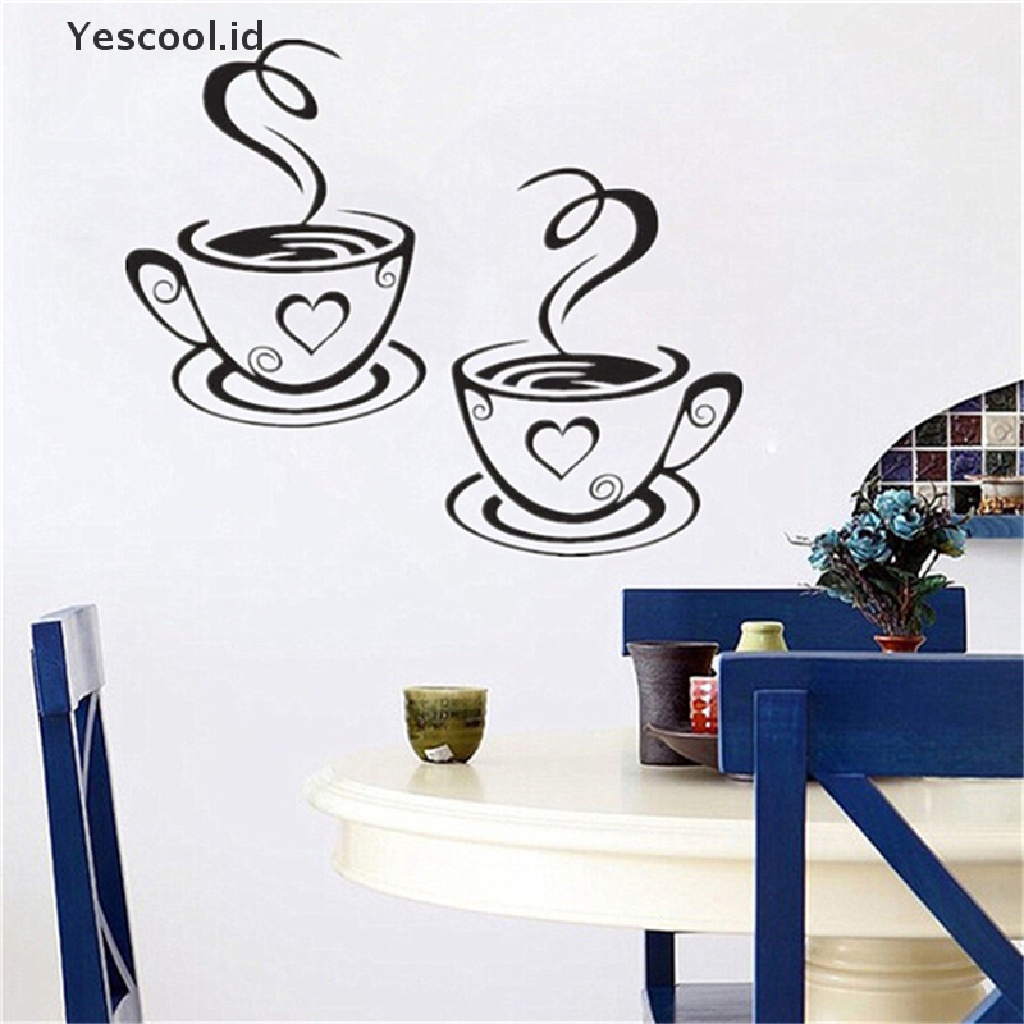 【Yescool】 Coffee Cups Cafe Tea Wall Stickers Art Vinyl Decal Kitchen Restaurant Pub Decor .