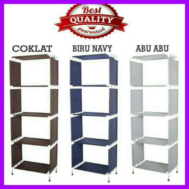 Rak Buku Book Rack Portable Mudah Bongkar Pasang Alumunium 5 Susun 4 Ruang Serbaguna Multifungsi rak