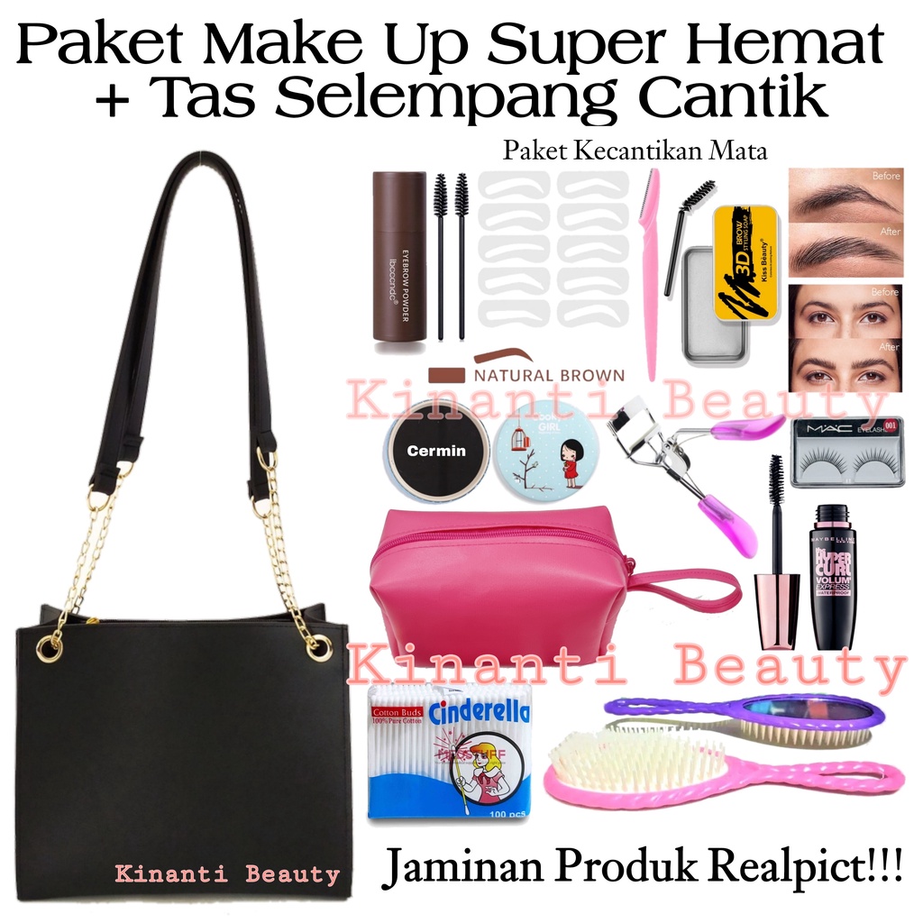 Realpict Sesuai Gambar - Paket Make Up Super Hemat Lengkap Kecantikan Mata + Tas Selempang Wanita - Paket Kosmetik Mata + Tas Selempang Korean Style