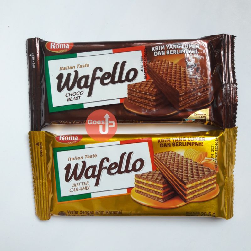 

Wafello Wafer Krim Karamel, Krim Cokelat Pack - 10 pcs @20,5gr