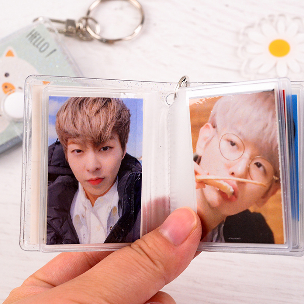 【ELEGANT】 High quality Photo Card Holder Transparent Binders Albums Mini Photo Album Photography 2 Inch Jelly Color 16 Pockets Card Stock 1 Inch Photos Holder Keychain