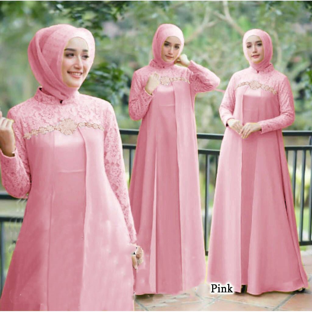 Elena Gamis Pesta Brukat/ Gamis Seragam/ Gamis Remaja Dewasa/ Fashion Muslim Wanita Premium - Size M L XL XXL Jumbo-Dusty