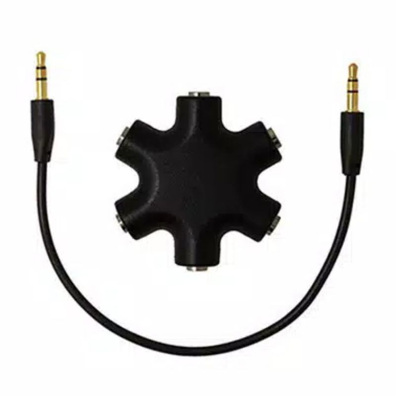 Kabel splitter 6 Way Ports Male to 5 Female Audio Earphone 3.5mm Jack Splitter Adapter - JLT108 - Black