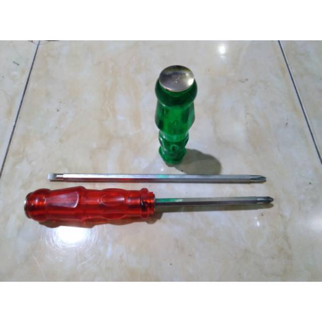 Obeng Ketok Bolak Balik Plus Minus Warna Merah Hijau Murah