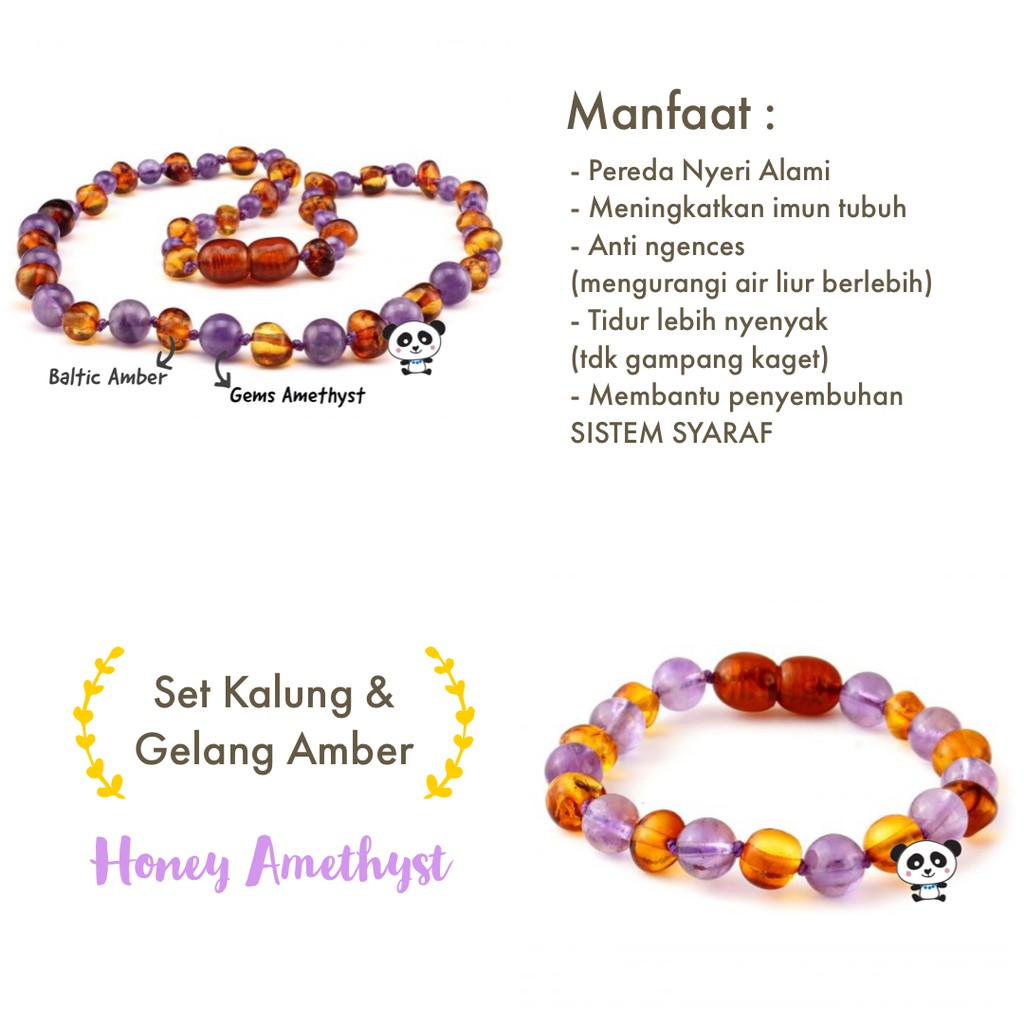 AMBER WONDERS - Set Kalung & Gelang Bayi amber HONEY AMETHYST pereda nyeri tumbuh gigi