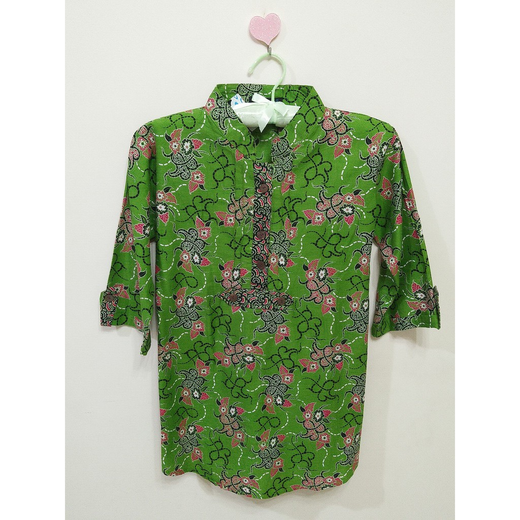 Kemeja Batik Wanita/Baju Kerja - Blouse Kerah Shanghai Kerut