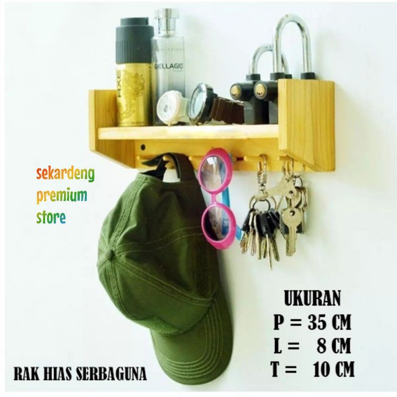 Rak Dinding Kayu Tempat Gantungan Kunci/Baju/Hanger/Topi Serbaguna