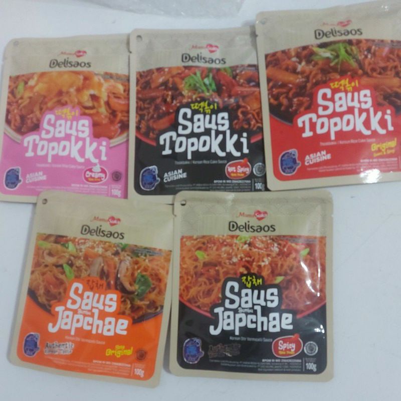 

delisaos mama suka topokki sauce original / hot spicy / creamy / japchae ori / japchae spicy