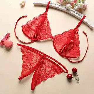 LINGERIE BIKINI KOREA - SET BRA G STRING - BAHAN LACE SEXY - PAKAIAN DALAM-MERAH