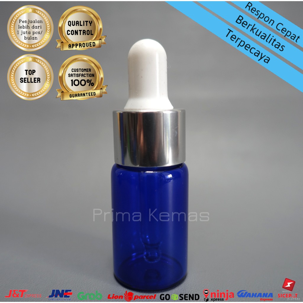 Botol Pipet 10 ml - botol serum - Botol Kaca Biru 10 ml Pipet Ring Silver