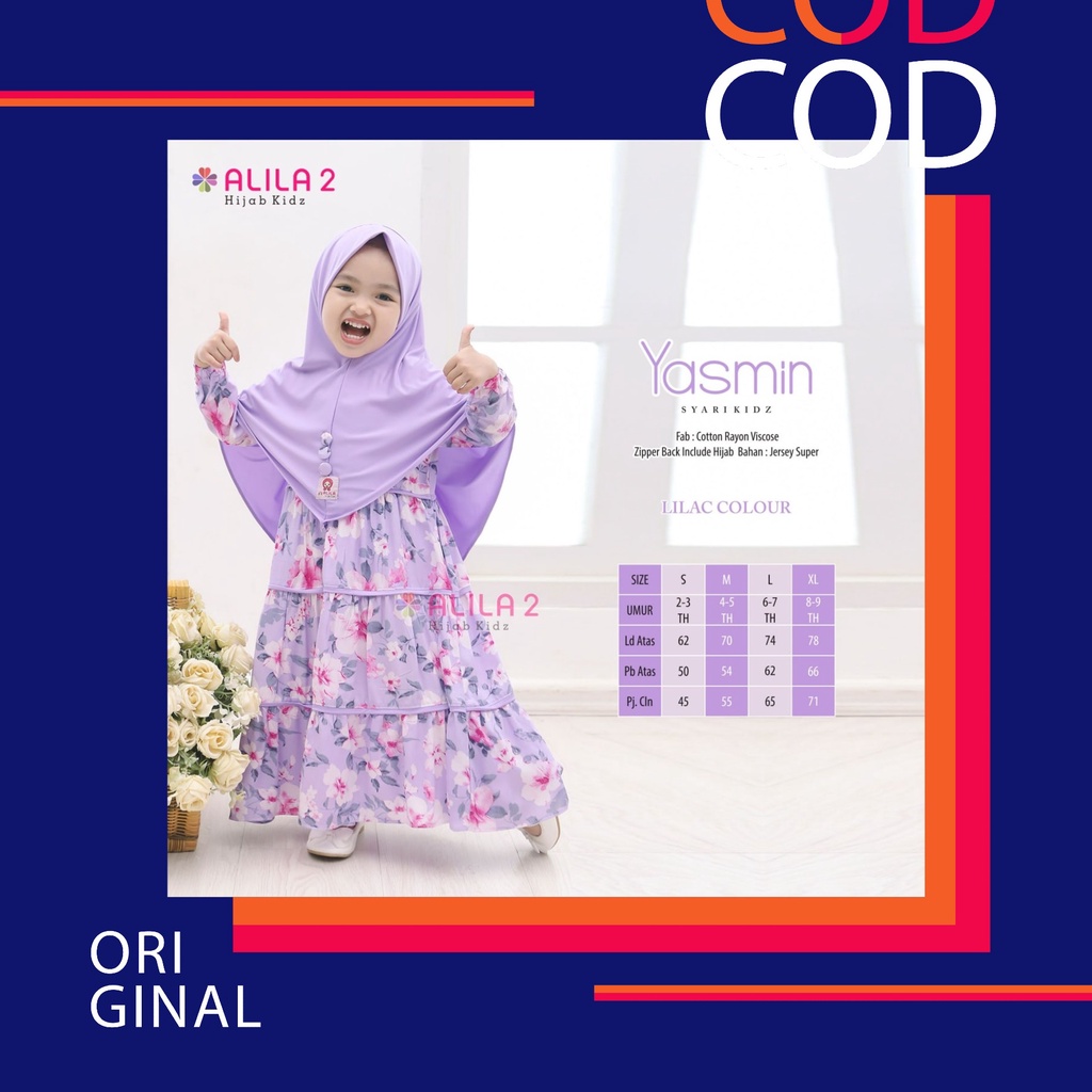 Yasmin Syari Kids Ori by Alila 2 Gamis Syar'i Anak Setelan Jilbab