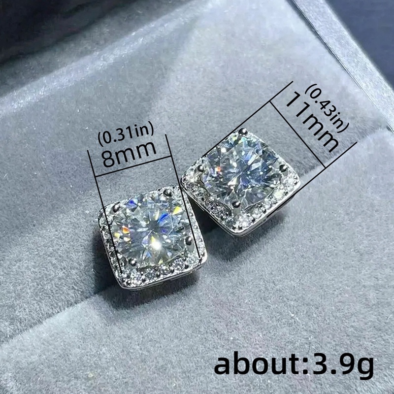 Anting Stud Bentuk Persegi Bahan Zirkon Warna Silver Untuk Wanita