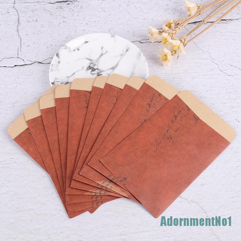 (AdornmentNo1) 10pcs Amplop Kertas Kraft Motif Print Tulisan Gaya Vintage / Retro