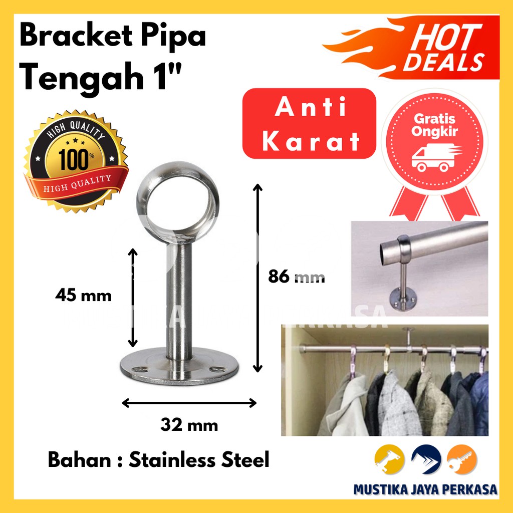 Bracket Pipa Gantung Tengah Stainless Steel 1 Inch Twin