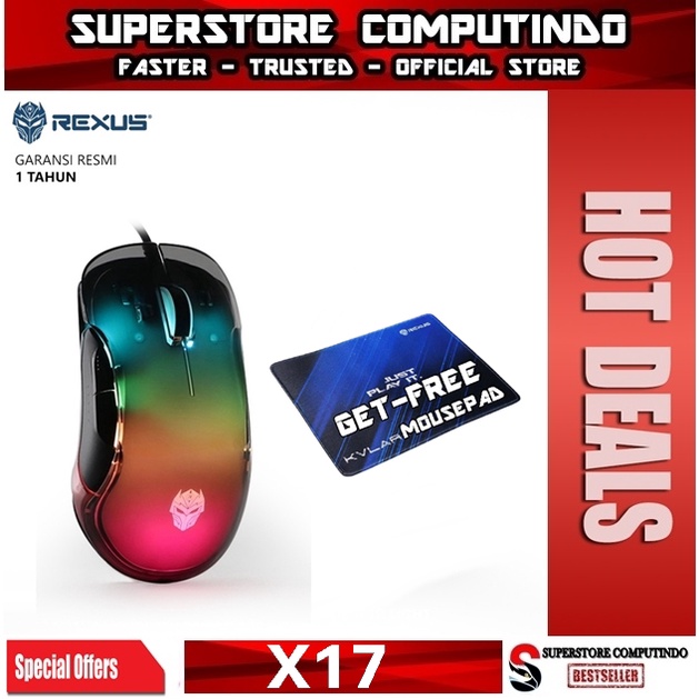 Rexus Bara X17 - Crystal RGB Macro Gaming Mouse