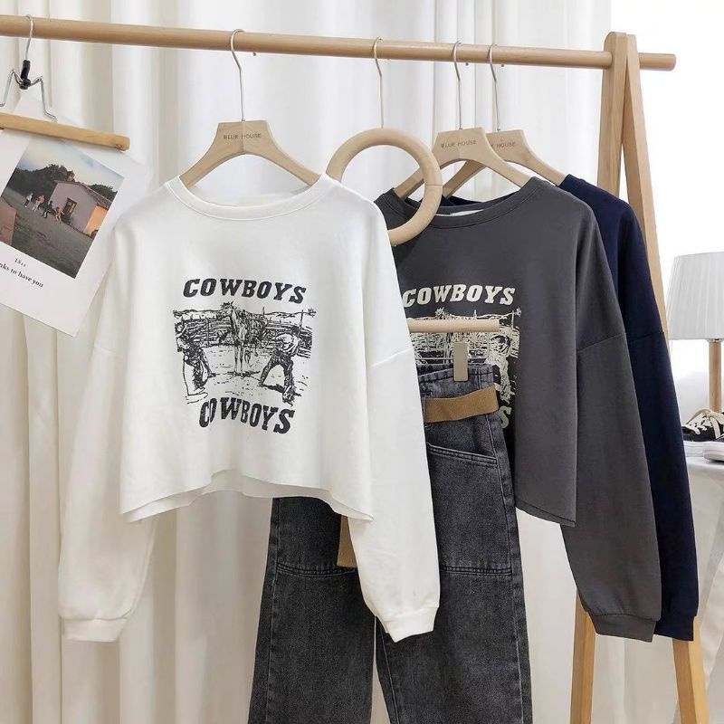 4539 Cowboys Sweater Wanita | Crewneck Sweater Crop | Style Korean Style