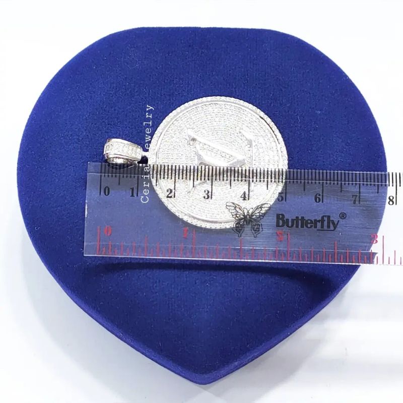 Liontin Perak Asli Silver Wanita 925 Lapis Emas Putih Model Bulat Variasi L V Polos - Perhiasan Perak Wanita Asli