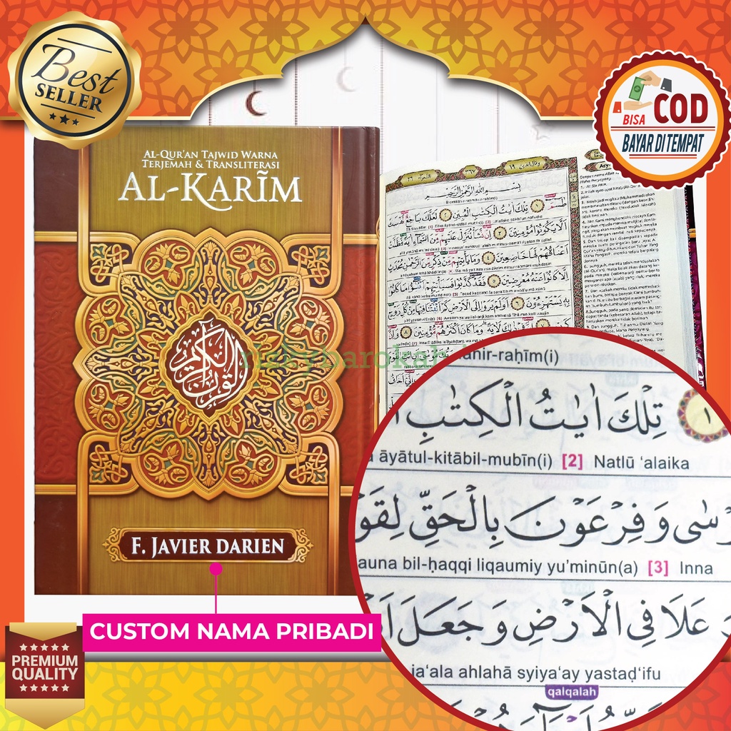 Al Quran Tajwid Warna Terjemah Transliterasi Al Karim A4 - Al Quran Terjemahan Bahasa Indonesia Per ayat A4 Al-Karim A4, Al Quran Terjemah Tajwid Berwarna Al Karim A4 [21x30cm] Al Quran Latin Besar Al Quran 30 Juz, Alquran Alkarim A4 Latin Perayat Laten