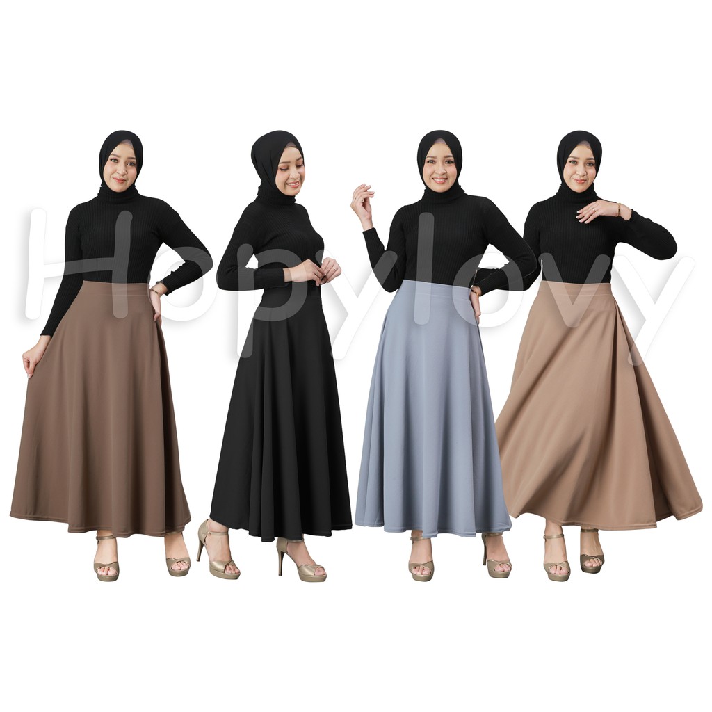 HOPYLOVY Rok Wanita Waffle Maxi Skirt Model Mayung