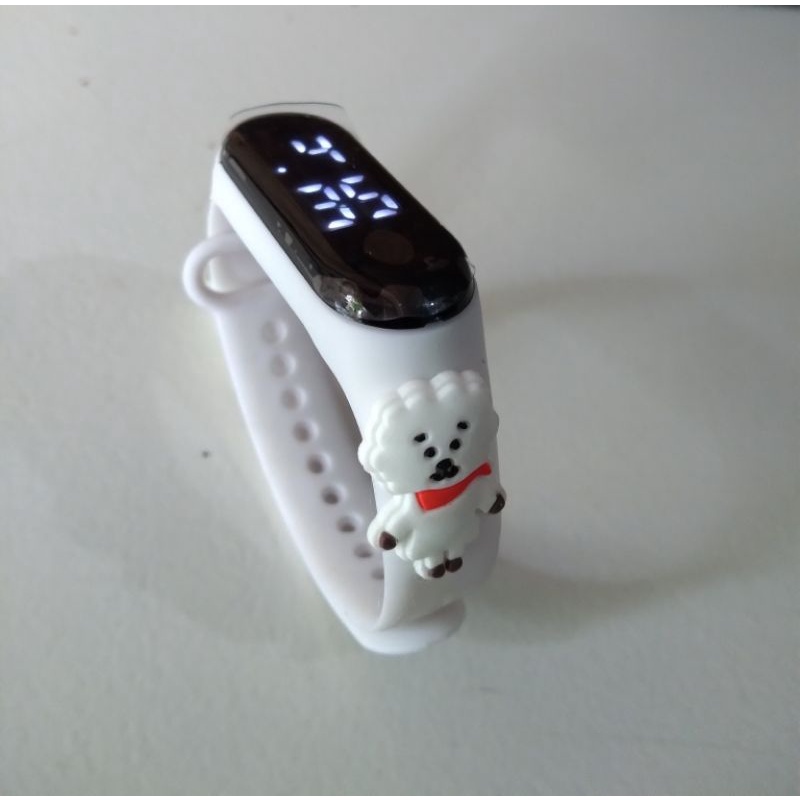 Jam tangan anak Elektronik LED display Tahan Air karakter motif kartun lucu  bahan rubber-White RJ