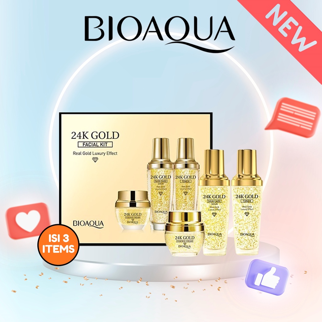 BIOAQUA 24K GOLD PAKET KIT SKINCARE ( SERUM / TONER / ESSENCE CREAM )