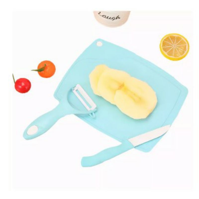 Talenan Set Pisau Keramik + peeler + talenan (3 in 1) pisau buah alat serut Mysunstore