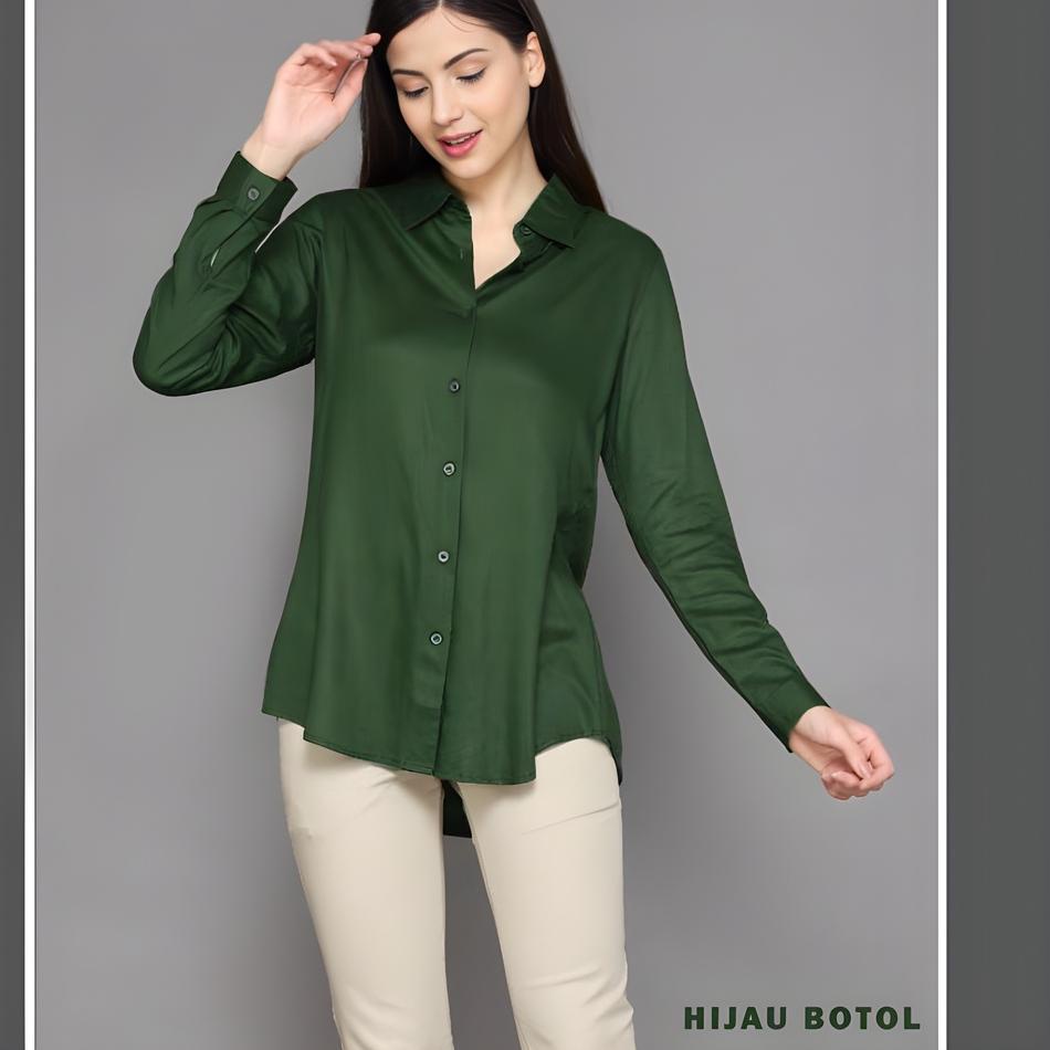 Baju Kemeja Wanita Polos Lengan Panjang Formal Kerja Kantor Warna Putih Hitam Atasan Cewek Remaja De