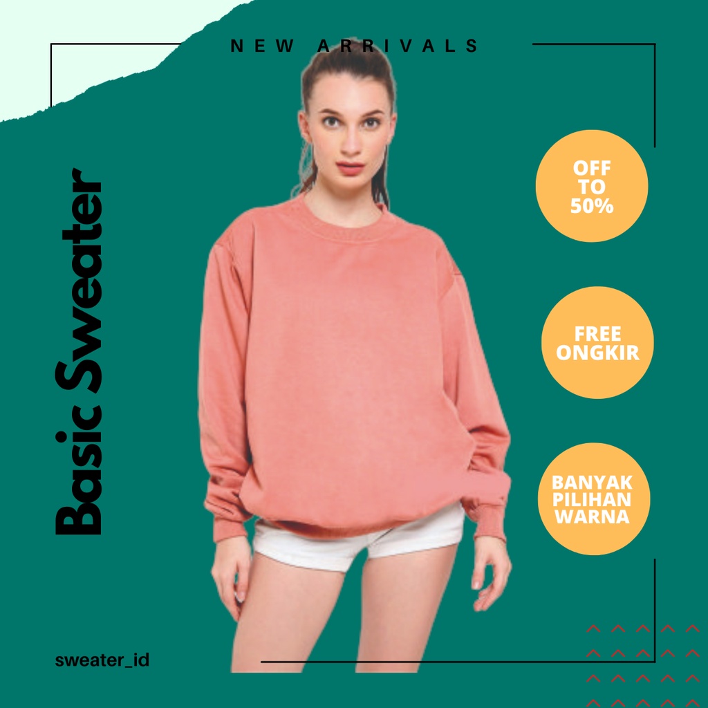 SWEATER_ID Basic Sweater Salem Salmon Polos Unisex Fleece Tebal Premium