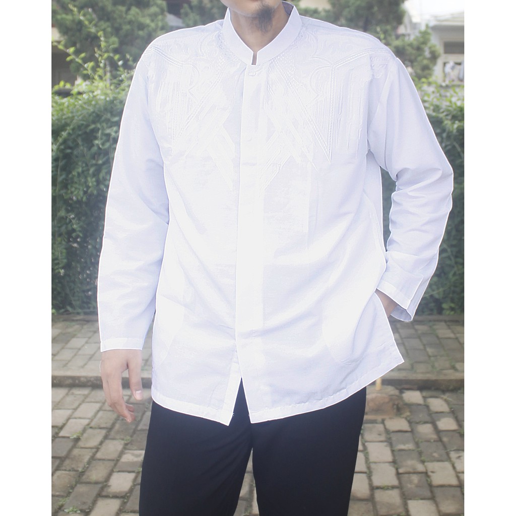 baju kemeja pria Baju Muslim [JUMBO] KOKO Pria WHITE Dewasa Lengan PANJANG Grosir bahan katun bordir senada PUTIH X8F7 kemeja koko pria koko pria dewasa best seller terbaik top seller cod termurah bayar ditempat terlaris baju koko pria lengan panjang keme