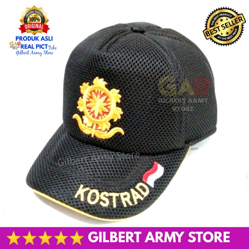 Topi Kostrad Hitam Jaring Bordir Tni AD Grosir Gilbert Army Store Murah Kualitas Premium tebal