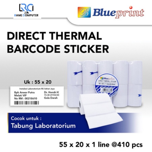 BLUEPRINT Direct Thermal Sticker 55x20 x1 line / Label Stiker 55x20x1 line Isi 410 cocok untuk tabung laboratorium