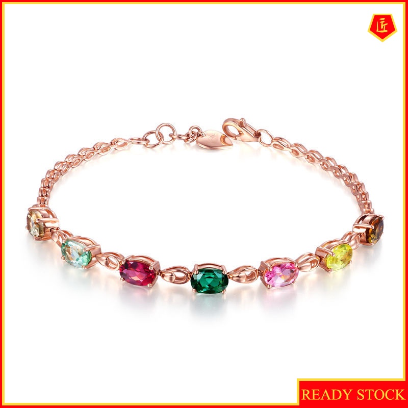 [Ready Stock]Luxury Noble Gold Inlaid Colored Gemstone Bracelet