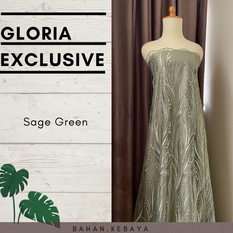 Bahan Kebaya Kain Brukat Brokat Tile Tulle Mutiara Gloria Exclusive Warna Sage Green Hijau Sage