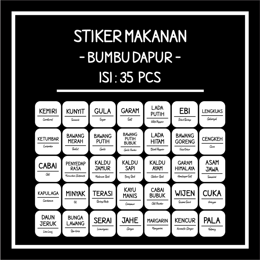 

Stiker Bumbu Dapur / Label Nama Bumbu Package - Anti Air