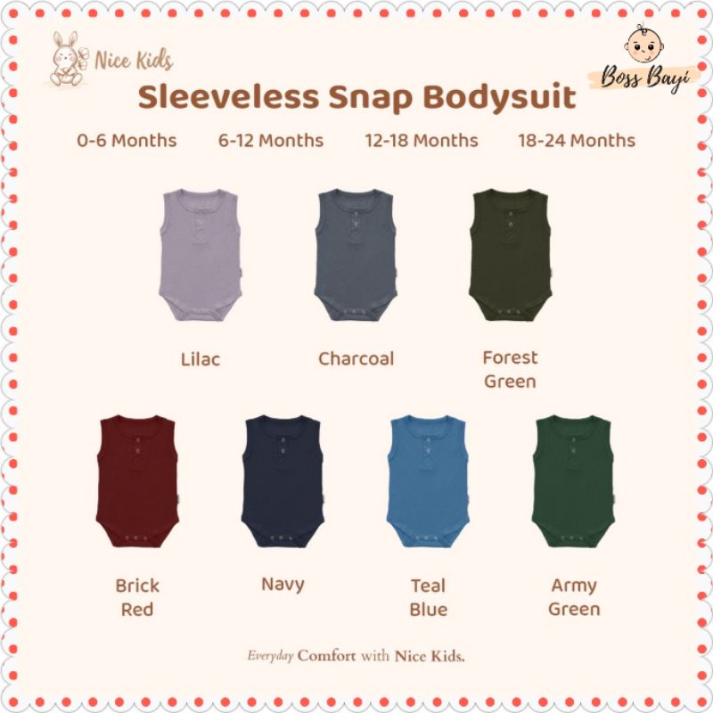 NICE KIDS - Sleeveless Snap Bodysuit / Jumper Kutung / Jumper Tanpa Lengan Bayi Anak