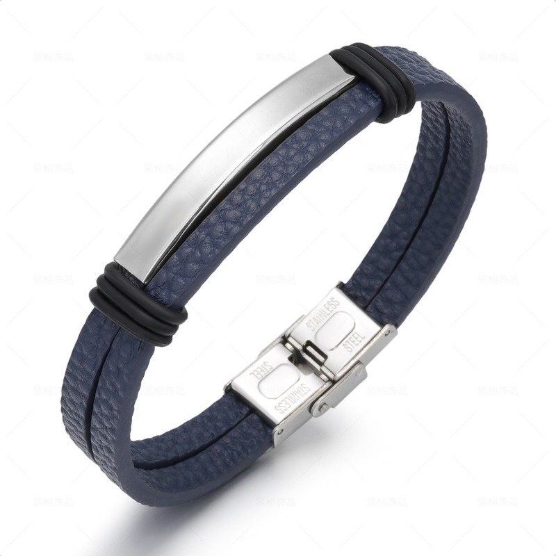 [Z H Perhiasan] Hip Hop Rock Retro Pria Fashion Gelang Kulit Stainless Steel Pesta Perhiasan Aksesoris