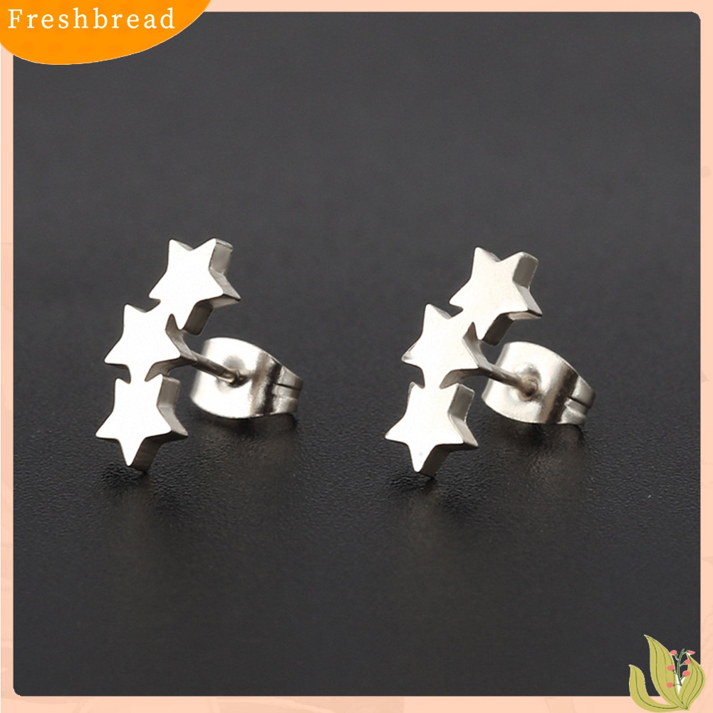 Terlaris Chic Triple Star Ear Studs Stainless Steel Earrings Women Piercing Jewelry Charm