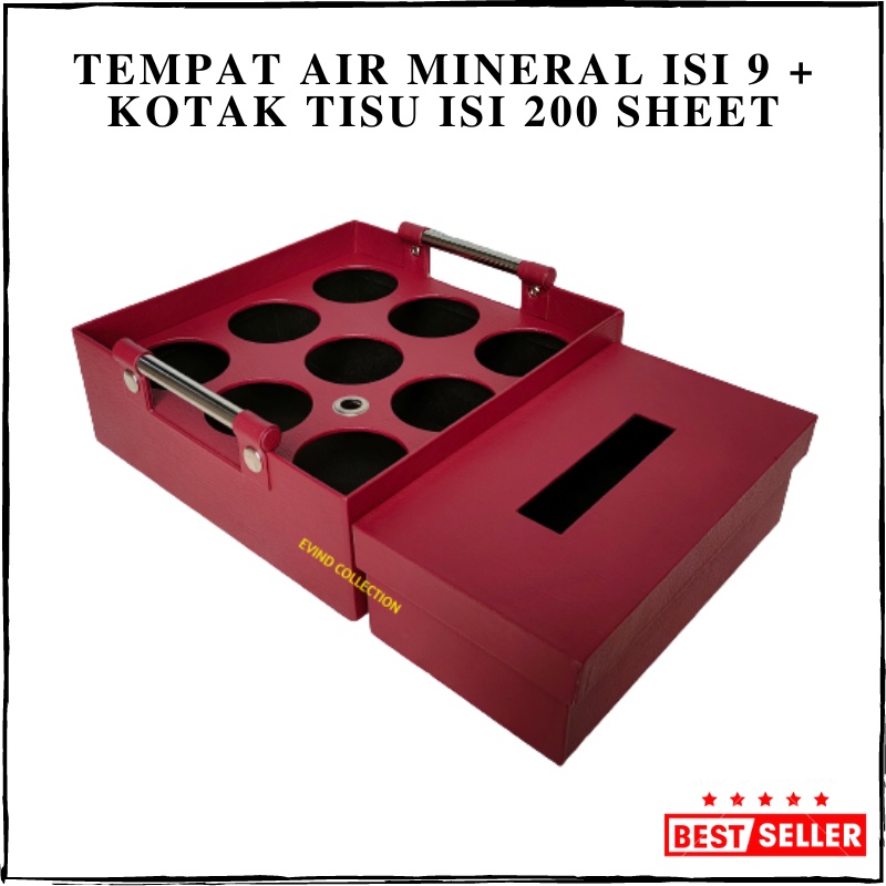 Keranjang Air Mineral Isi 9 Cup + Kotak Tisu Kulit Sintetis Isi 200 Sheet Tempat Aqua Gelas Tempat Tissue