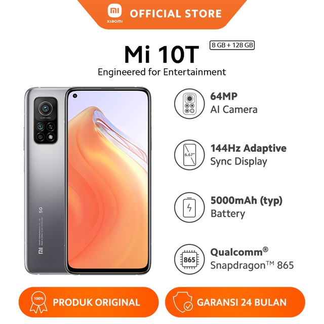 Xiaomi Mi 10T (8GB + 128GB) Snapdragon 865 64MP AI Triple Camera Layar 144Hz 6.67” FHD+ 5000mAh