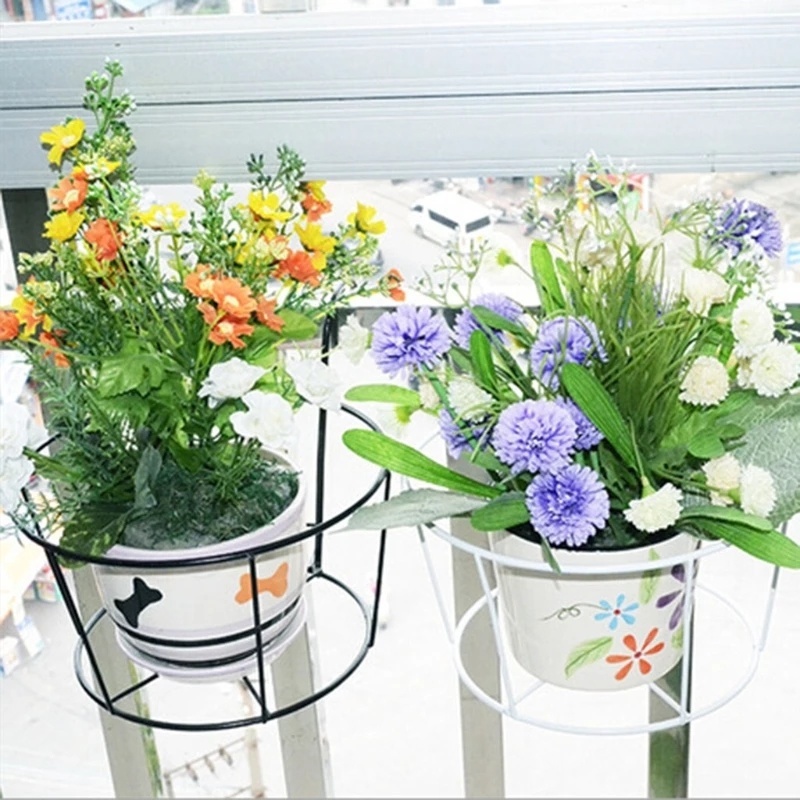 [Home Garden Balcony High Quality Basket Iron Railing Fence Hanging Flower Pot Holder] [ Over The Rail Fence Round  Hanging Planter Baskets] [Plant Pots Stand]