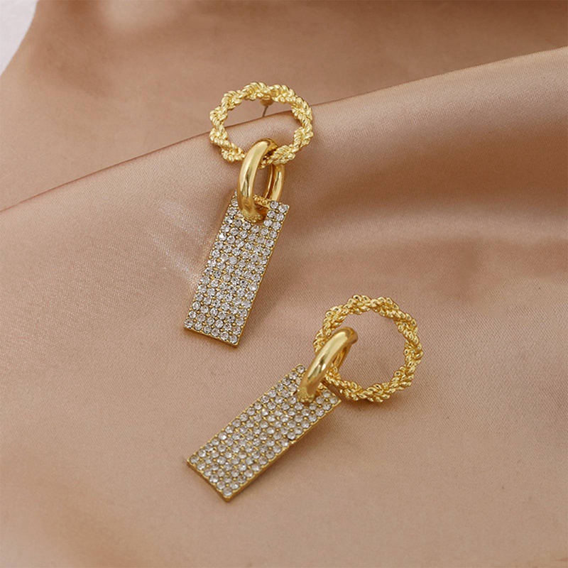 Fancyqube Anting Kristal Bentuk Persegi Warna Emas Untuk Wanita