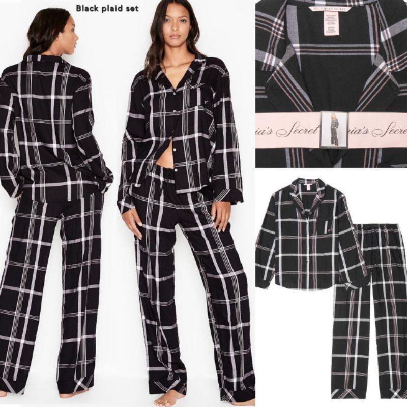 victoria's secret vs black plaid pajamas piyama set original